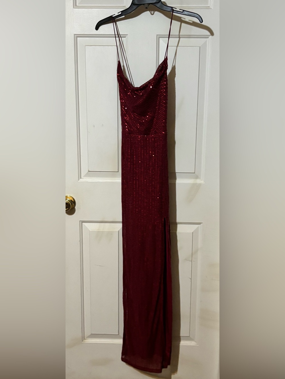 Strappy Burgundy Sequin Maxi Dress